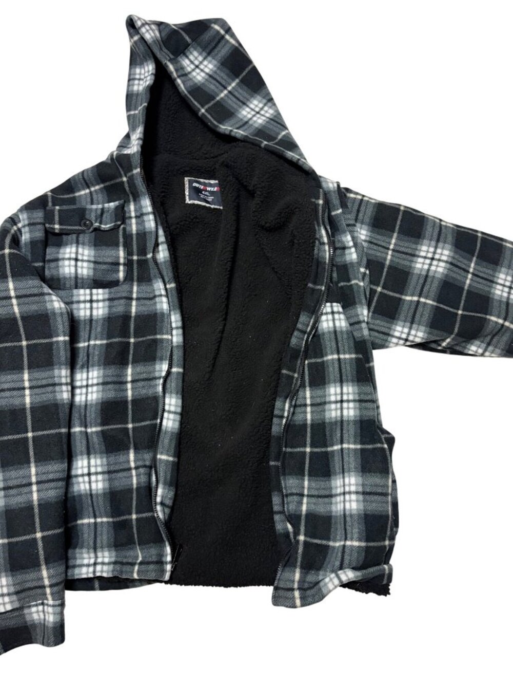 Plaid Hooded Sherpa Jacket By OuterwearR 4XL Black/Gray Full-Zip Jacket Shacket